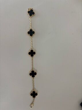 Gold Chain Bracelet with Black Clover Motifs - Women Jewelry